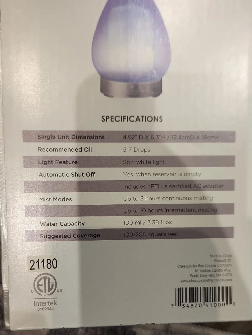 NIB Chesapeake Bay Pink Glass Essential Oil Diffuser